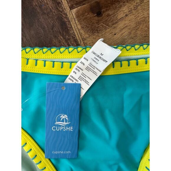 NWT Cupshe Women's Blue Green Escaping Colorblock Mid-Rise Bikini Bottoms Size M - Picture 5 of 8